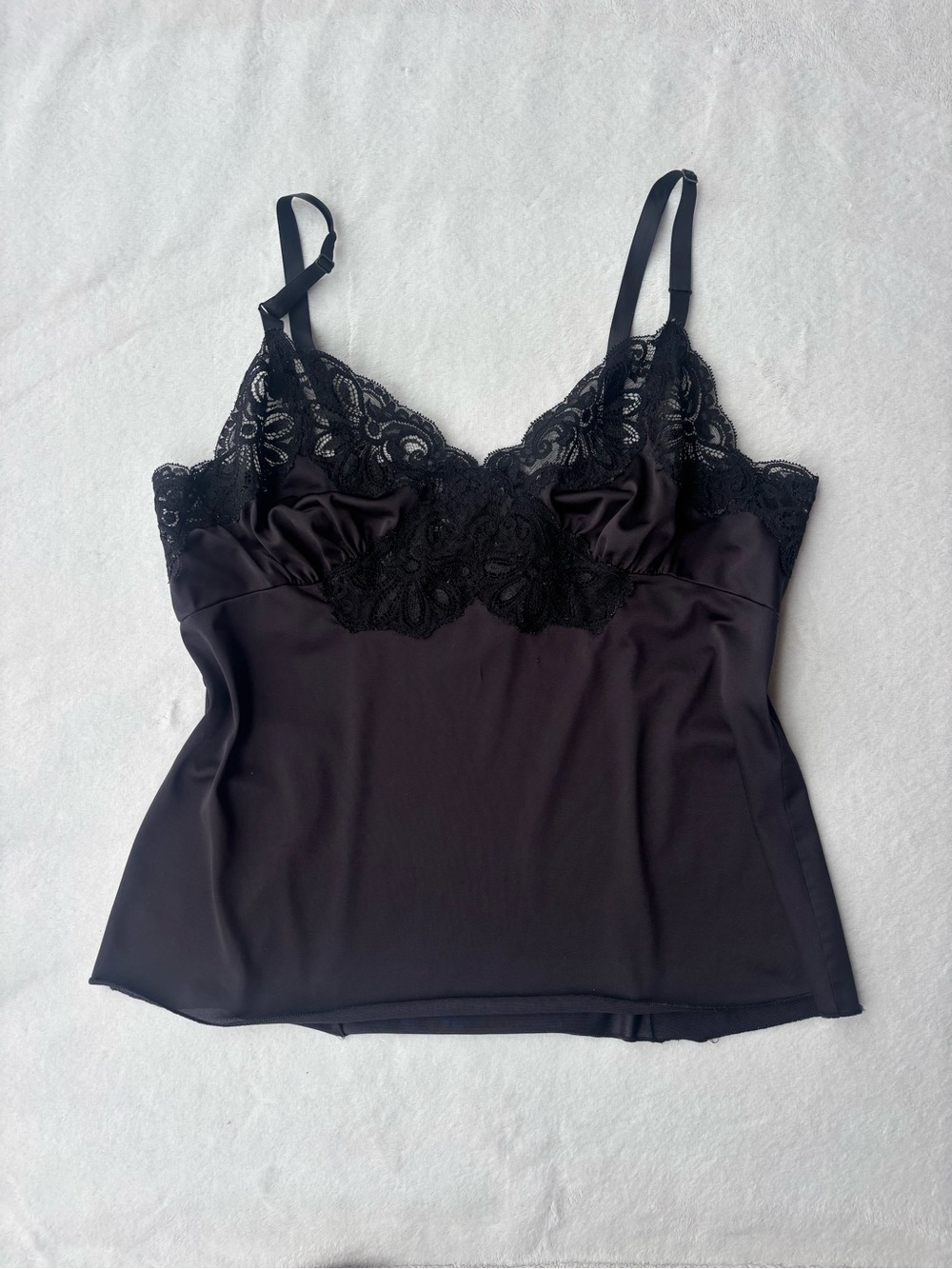 Black Lace Trim Silk-Feel Camisole Tank Top